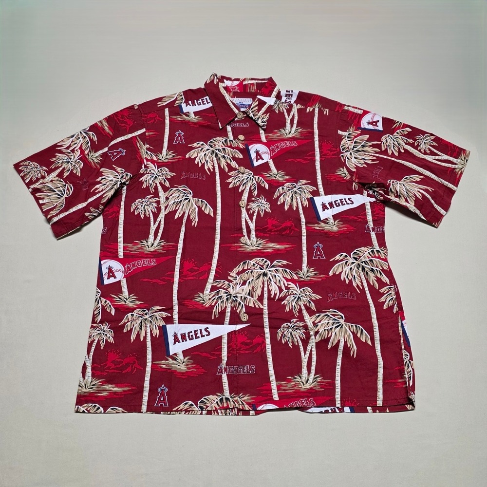 Reyn Spooner MLB LA Angels Hawaiian Shirt Red Men Large Graphics Button Down